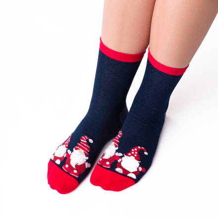 Dámske vianočné ponožky s Mikulášmi Steven 136-052 tmavomodré