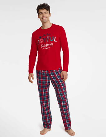 Pánske bavlnené vianočné pyžamo Henderson 40950-33X červené