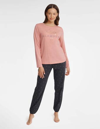 Dámske pyžamo s dlhým rukávom Henderson Ladies Glam 40936-39X ružovo-šedé