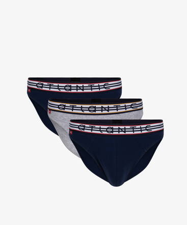 3 PACK pánske slipy Atlantic 3MP-095 tmavomodré, šedé a tmavomodré