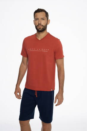 Pánske bavlnené pyžamo krátke Henderson Emmet 41290-33X červeno-tmavomodré