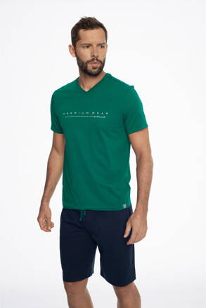 Pánske bavlnené pyžamo krátke Henderson Emmet 41290-77X zeleno-tmavomodré