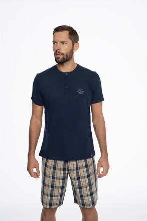 Pánske bavlnené pyžamo krátke Henderson Ethos 41294-59X tmavomodro-béžové
