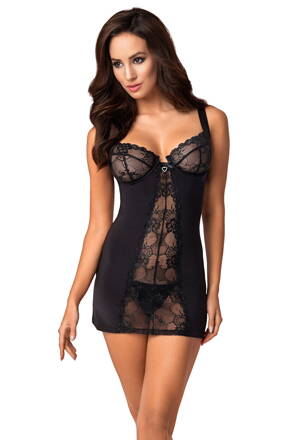 Sexi košieľka Obsessive Heartina Chemise čierna + tangá ZDARMA!