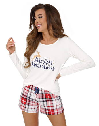 Vianočné dámske bavlnené pyžamo krátke Donna Merry smotanové