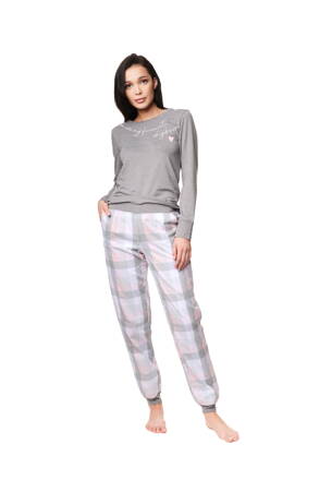 Bavlnené dámske pyžamo dlhé Henderson Zippo 39213-90X šedé