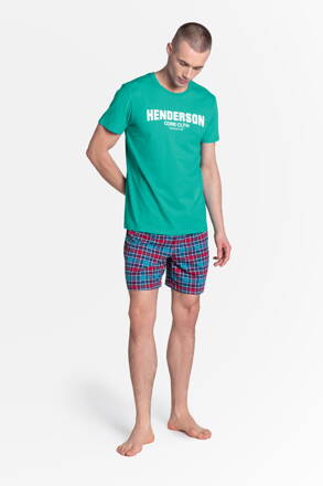 Pánske krátke bavlnené pyžamo Henderson Lid 38874-69X zeleno-nebeskymodré