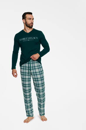 Pánske bavlnené pyžamo Henderson Town 40074-77X zeleno-šedé