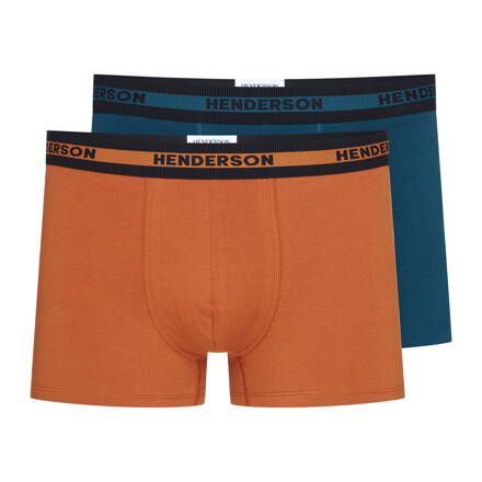 2-PACK pánske bavlnené boxerky Henderson Jag 41928-MLC tehlové-nebesky modré