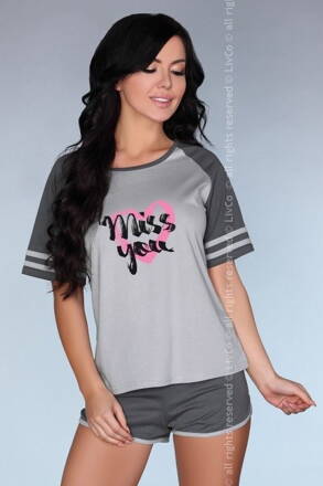 Štýlové dámske krátke pyžamo s nápisom "Miss you" LivCo Corsetti Jeanette šedé