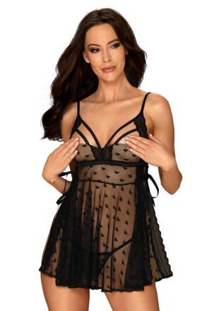 Nočná košieľka priesvitná s otvorenými košíkmi Obsessive Heartia Babydoll + tangá ZDARMA!