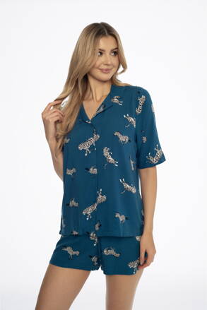 Dámske pyžamo so zebrami na gombíky Henderson Ladies Airy 41305-65X morské