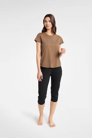 Dámske bavlnené pyžamo Henderson Ladies Boutique 40615-88X karamelovo-čierne