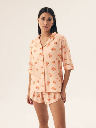 Štýlové dámske bavlnené pyžamo krátke Henderson Ladies Naranja 42686 broskyňové