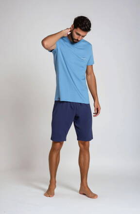 Pánske krátke bavlnené pyžamo Henderson Duty 38881-95X nebeskymodro-tmavomodré