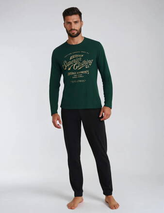 Pánske bavlnené pyžamo Henderson Imress 40952-79X tmavozeleno-čierne