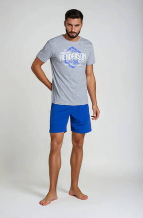 Pánske krátke bavlnené pyžamo Henderson Lars 38869-90X šedo-nebeskymodré