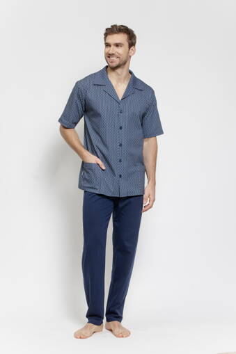Pánske kárované pyžamo na gombíky Taro Robin Plus Size tmavomodré