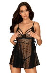 Nočná košieľka priesvitná s otvorenými košíkmi Obsessive Heartia Babydoll + tangá ZDARMA!