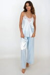 Luxusný dlhý saténový komplet Dkaren Melanie Baby Blue