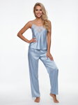 Luxusný dlhý saténový komplet Dkaren Melanie Baby Blue