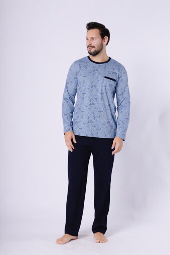 Pánske bavlnené pyžamo dlhé M-Max Jacek jeans modré