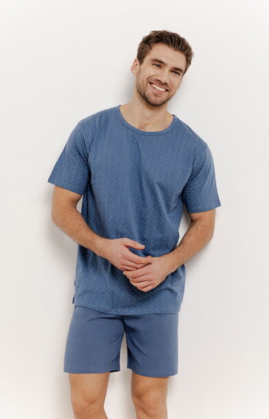 Pánske bavlnené pyžamo krátke Taro Nick jeansové Plus Size
