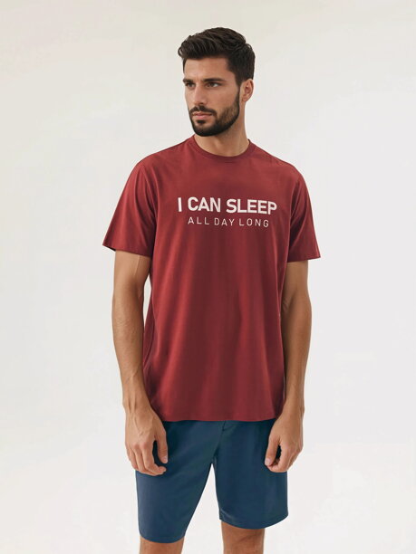 Pánske bavlnené pyžamo krátke Henderson Sleeper 42614-33X červeno-nebesky modré