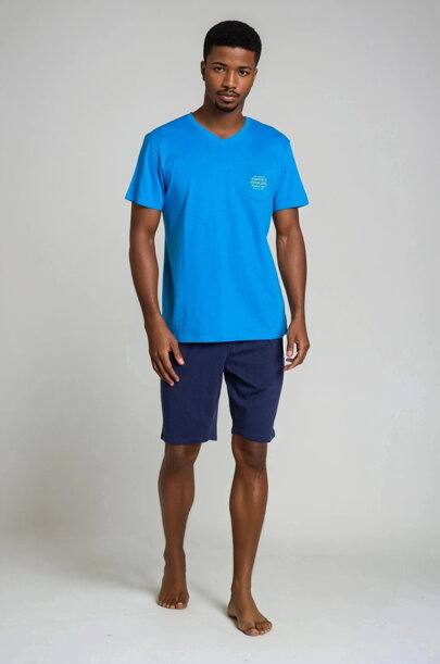 Pánske krátke bavlnené pyžamo Henderson Dodge 38882-55X nebeskymodro-tmavomodré