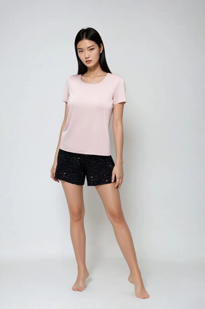 Dámske krátke pyžamo Babella Koi béžovo-čierne