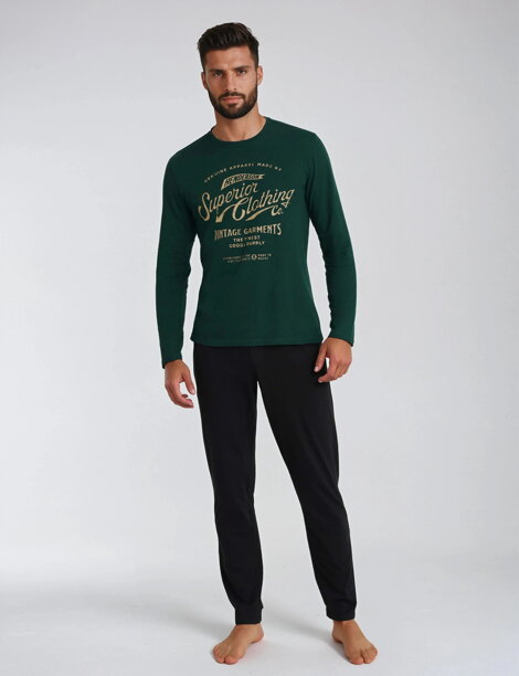 Pánske bavlnené pyžamo Henderson Imress 40952-79X tmavozeleno-čierne