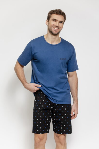 Pánske bavlnené pyžamo krátke Taro Matteo jeans modré